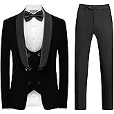 Rogers & Morris Velvet Tuxedo Suit for Men Solid Shawl Lapel 3 Piece Set Regular Fit Jacket Vest Pants Set