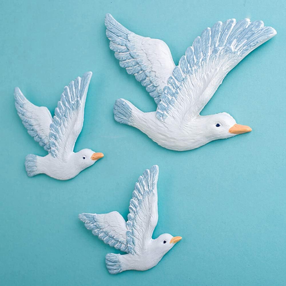 Yugust 3D Resin Seagulls Wall-Mounted Sculptures,Set of 3 Flying Seabirds Wall Art Decor Wall Stickers Plaques for Living Room Entrance TV Background