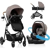 Evenflo Pivot NXT Travel System w/ Revolve180 LiteMax NXT Infant Car Seat | 6 Modes of Use, Rotating Rear-Facing Lightweight Preemie and Infant Car Seat 3-30 lbs (Driftwood Brown)