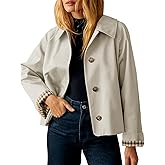 Flygo Womens Trench Coat Cropped Casual Jackets Oversized Button Down Long Sleeve Lapel Jacket Coats