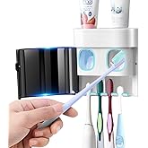 GFWARE Toothbrush Holder Toothpaste Dispenser Wall Mounted with Cover, 4 Slots Tooth Brush Storage Organizer with Automatic Kids Toothpaste Squeezers for Shower Bathroom Black