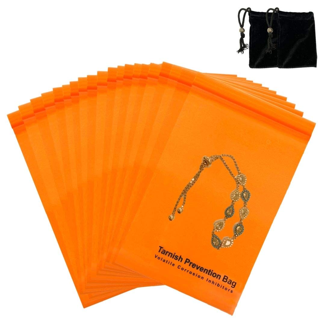 A-ONE VCI Tarnish Prevention Bags with Zip Closure for Ferrous Metals, Corrosion Prevention Zipper Bags for Metal protection, 4" X 6" (20 PCS) + Velvet Bags (Without Tarnish Prevention Function) 2 PCS