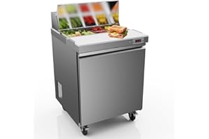 LCEKY 29" W Sandwich Salad Prep Table Refrigerator Commercial Refrigerator with 8 Pans Stainless Steel Fan Cooling Kitchen Equipment