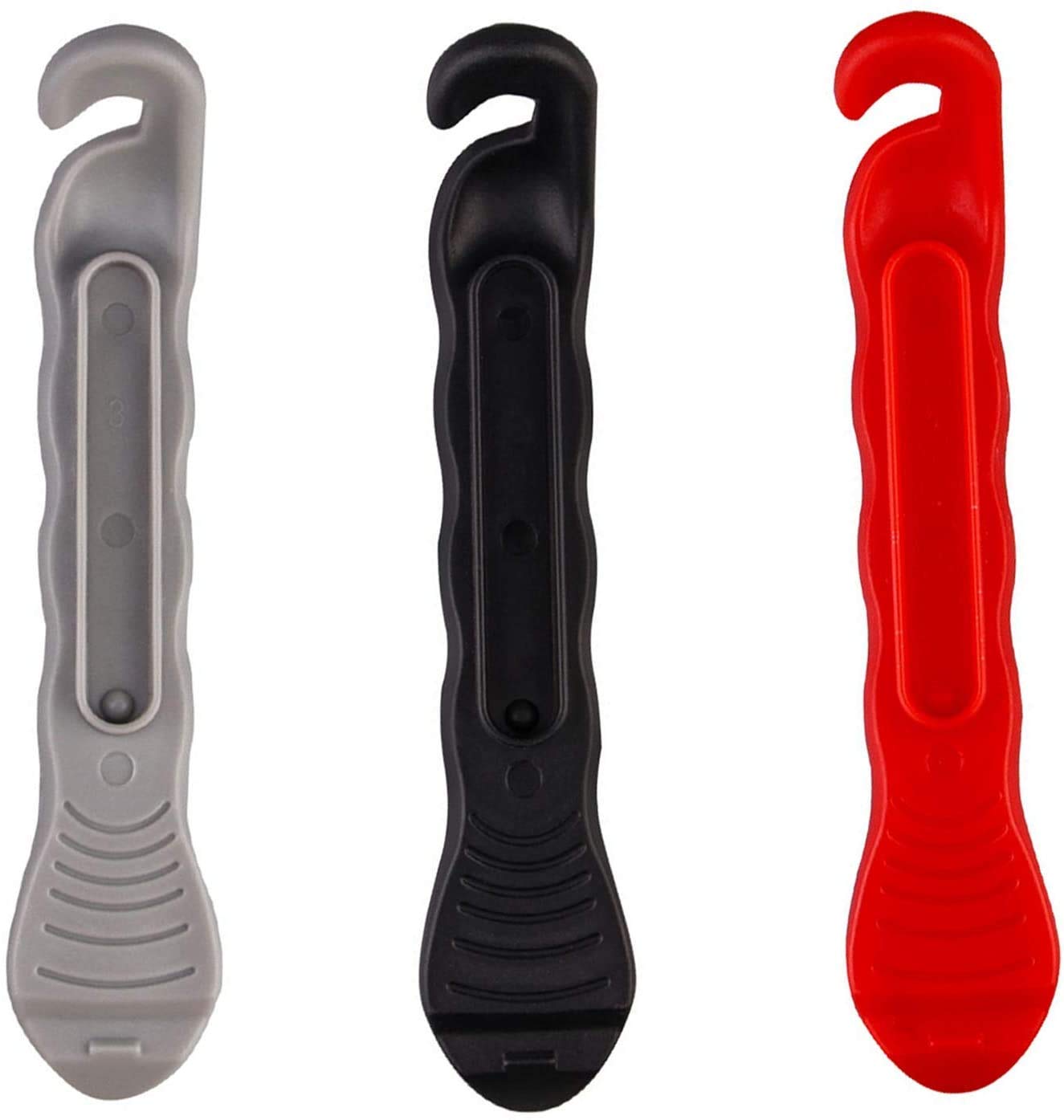 rayinblue 3pcs Bicycle Bike Tyre Lever, Premium Hardened Plastic Lever to Repair Bicycle Tube, Bicycle Bike Tire Changer Wheel Lever Remover Repair Pry Tool Kit Set for Road Bike Mountain Bike, Black Red Gray