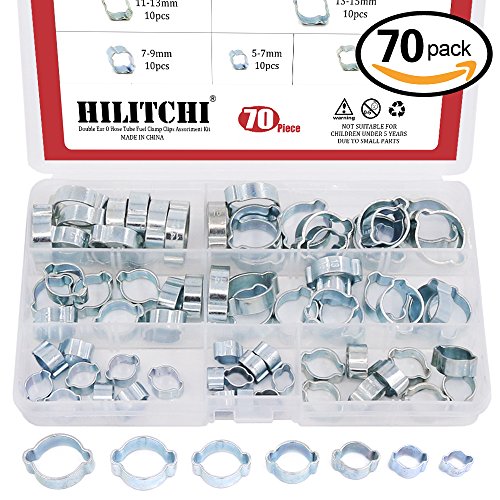 Click Here to See More Images Hilitchi 70-Pcs Zinc Plated Double Ear O Clips Hose Tube Fuel Clamp Assortment Kit - 7-Size