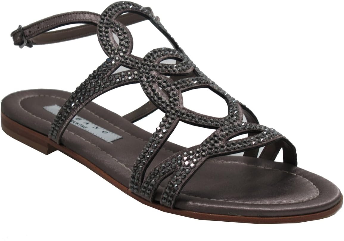 4694 Women's Flat Dressy Strappy glittered Sandal, Pewter Size 36