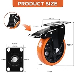 Caster Wheels, Heavy Duty 5 Inch Casters Set of