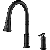 FORIOUS 2 Hole Kitchen Faucet with Pull Down Sprayer, Matte Black | Stainless Steel, 3 Modes Spray, Vintage Sink Faucet with Single Seperate Handle, Suitable for Farmhouse Outdoor Camper Rv Bar