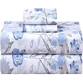 RUVANTI 100% Cotton Sheets – King Size Percale Bedding, Cooling & Breathable Floral Design, Durable with a Crisp, Soft & Comfortable Feel, 16" Deep Pocket, 4-Piece Set, Monotones