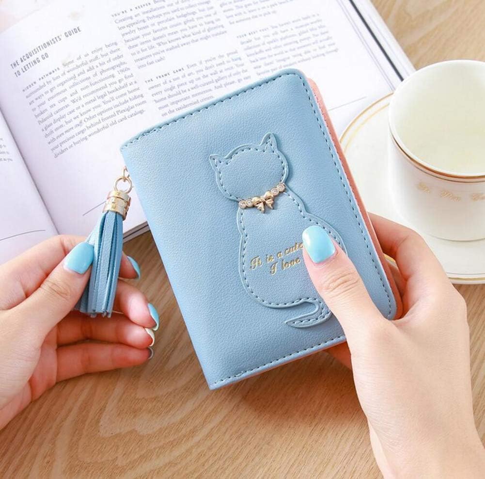 Oyccen Cute Cat Ladies Wallet Tassel Coin Purse with Zipper Pocket Short PU Leather Card Case, Blue - Image 4