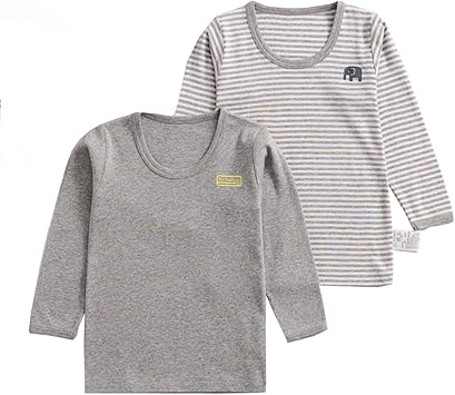 Amazon Co Jp Mornyray 子供服 長袖 Tシャツ ロングtシャツ キッズ インナーシャツ 肌着 綿 丸首 2枚セット トップス ロンティ コットン 幼稚園 小学生 幼児 四季 1 5歳 Size 100 グレー 男の子 ベビー マタニティ