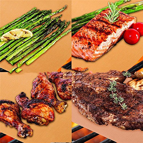 SMART HOME CHEF Copper Grill Mat Set of 6 - Non-stick BBQ Grill & Baking Mats - FDA Approved, PFOA Free, Golden Grill Mats & Bake Mats Reusable & Easy to Clean - grill mat serve kitchen & Outdoor (6)