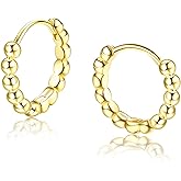 ZELORES Sterling Silver Huggie Hoop Earrings Dainty Beaded Hoop Earrings Silver Gold Huggie Earrings Small Hoop Earrings For Women
