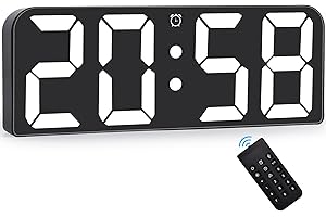 SZELAM Digital Wall Clock, 9.6” Large LED Digital Alarm Clocks with Remote Control, 3 Level Brightness, Modern Desk Electric Clock for Bedrooms Living Room Office Home - White