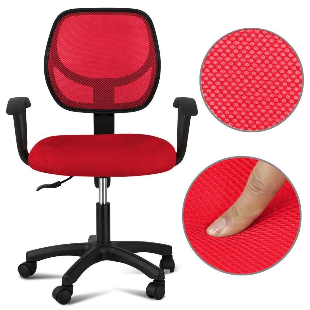 Topeakmart Adjustable Swivel Computer Desk Chair with Arms Seating Back Rest Fabric Mesh (Red)