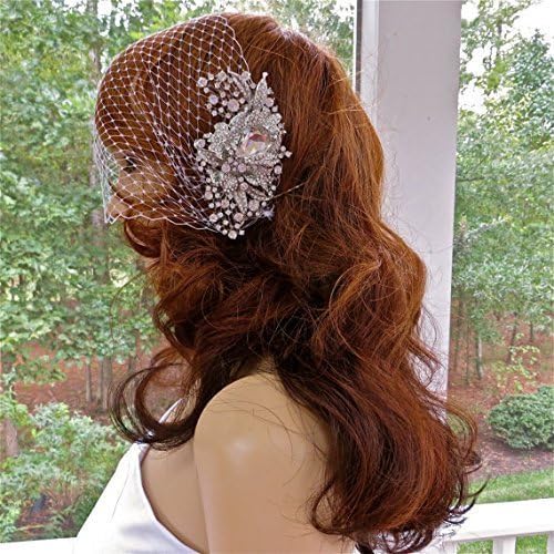 Rhinestone Comb With Veil For Bride, Bandeau Face Veil For Wedding