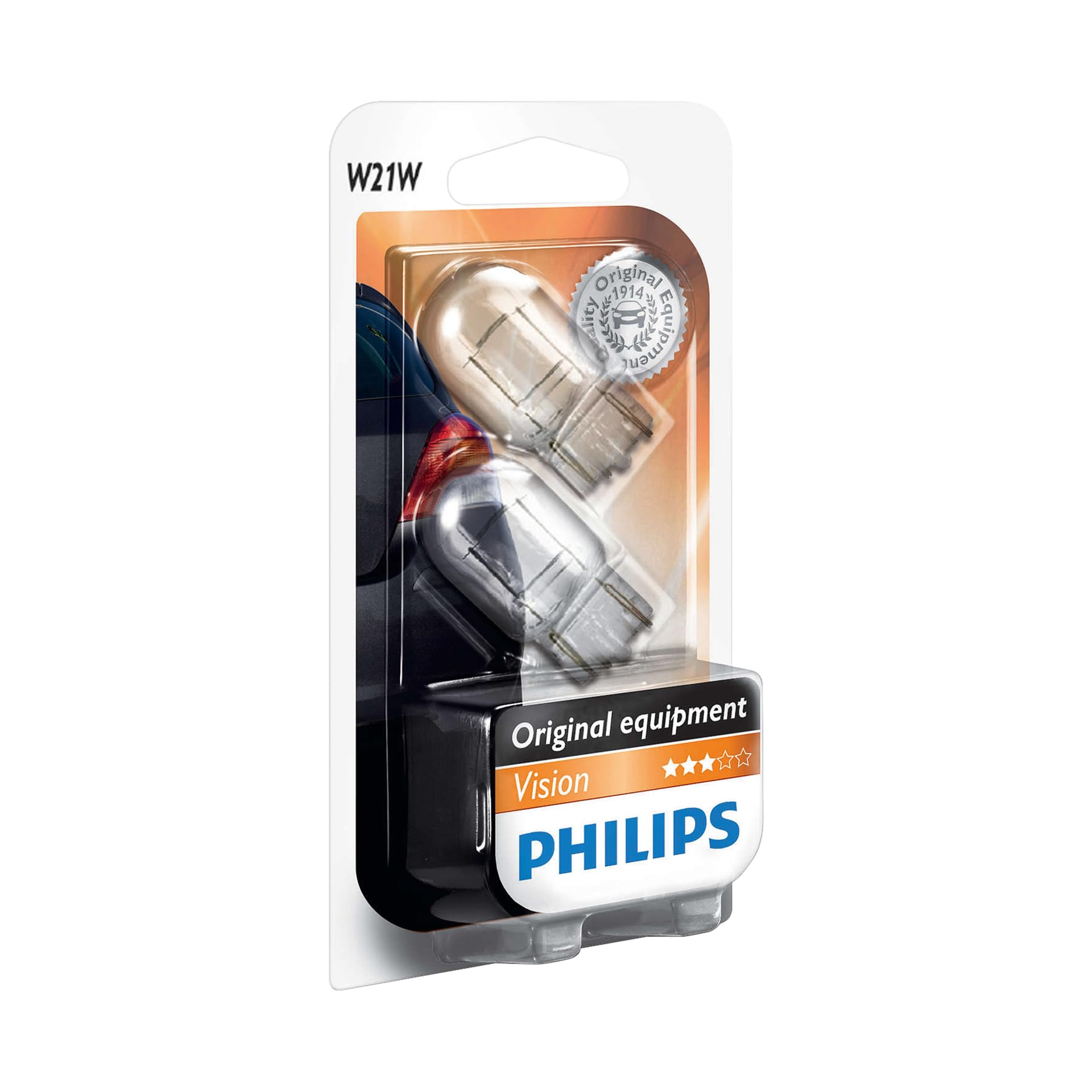 Philips 12065B2 Light Bulbs Glass Base W21W Pack of 2 in Blister Pack