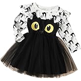 Toddler Girls Halloween Dress Long Sleeve Cat Pumpkin Print Dresses Baby Cute Holiday Party Outfit 2-7T
