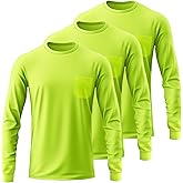New Olym High Visibility Long Sleeve T Shirts Safety Fit Work Shirts Sun Protection Construction Shirts for Men