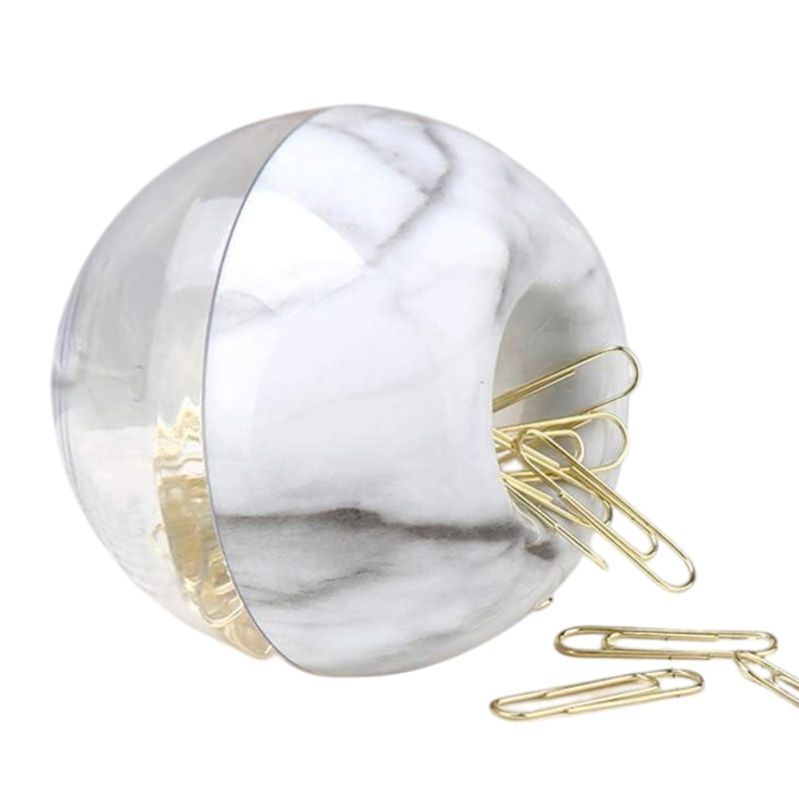 MultiBey Gold Paper Clips in Elegant Magnetic Marble White Clip Holder, 28mm, 100 Clips per Box