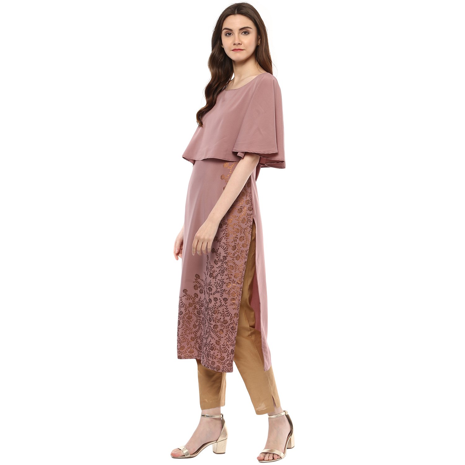 ziyaa women's wine colour half sleeve crepe straight kurta