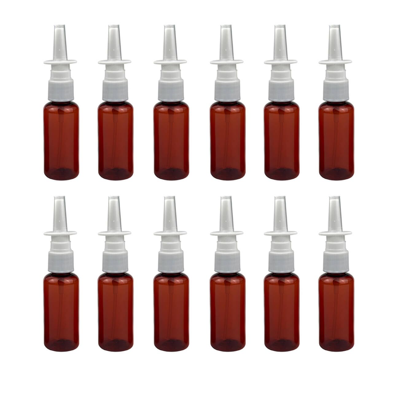 QUUPY 12PCS 30ml/1oz Plastic Refillable Amber Nasal Sprayer Spray Bottles Sprayer Jar Pot Container for Makeup Water Medical Use Perfumes Essential Oils Travel