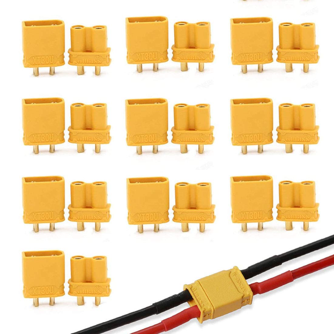 FLY RC 20PCS 10Pairs XT30 Bullet Connectors Plugs Male & Female for RC Car/Boat/LiPo Battery