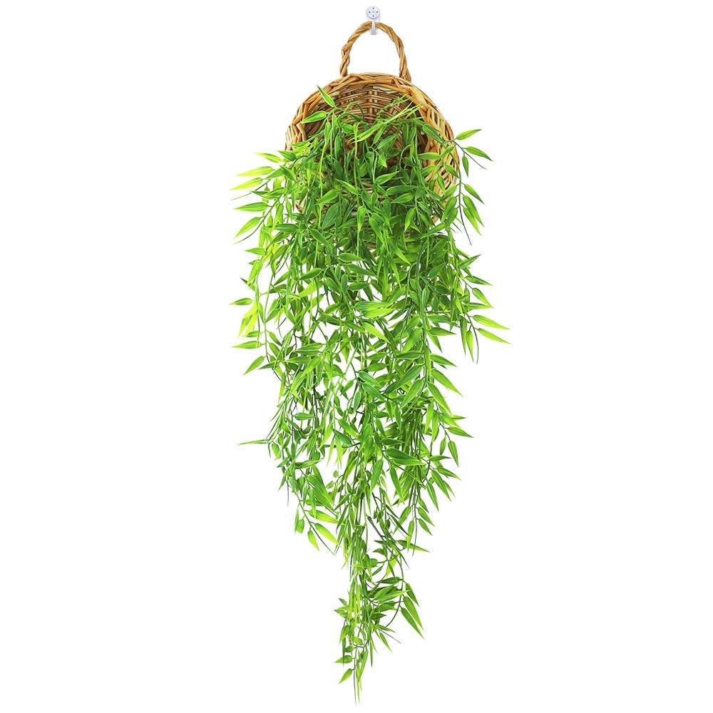 ANZOME Artificial Hanging Vine Basket Artificial Ivy, Fake Hanging Plants Trailing Garland for Home Wall Indoor Outdoor Wedding Party Garden Hanging Basket Decor (Lover's Tears, Wood)