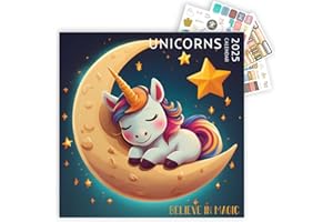 ARTICO Unicorn Calendar 2025 with Sticker Pack, Large 12 x 12 inch, Unicorn Wall Calendar with Sticker Set, Gift for Unicorn Lovers, Cute Calendar for girls