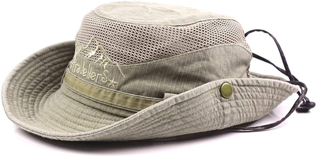 THENICE Unisex Cotton Sun Cap Outdoor Bucket Mesh Boonie Hat (S01-Khaki)
