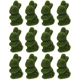 DEARMAMY 12Pcs Easter Furry Moss Bunnies: 3Inches(8cm) Grass Flocked Mini Rabbit Statues for Baskets Tabletop