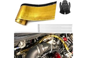 DEGEOBERLIN Heat Shroud Sleeving Exhaust Heat Shield Fuel line Wire Heat Sleeve Golden Hose Heat wrap for Ultimate Hi-Temp Protection with 10PCS Metal Zip Ties (3/4''I.D. x 10FT)