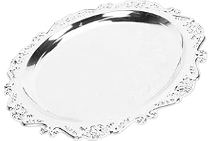 POCREATION Floral Engraved Serving Platter, Vintage Multifunctional Silver Mirror Decorative Tray with Floral Design, for Kit