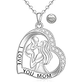 Fenthring Mothers Day Gifts for Mom Mother Son Necklace from Son Daughter Heart Necklaces Sterling Silver for Mom Wife