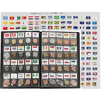 zcccom Classic Gifts 60 Countries Coins Collection Starter Kit Authentic Coins 100% Original Genuine World Coin with Leather Collecting Album Taged by Country Name 295 Flag (60 Countries Coins)