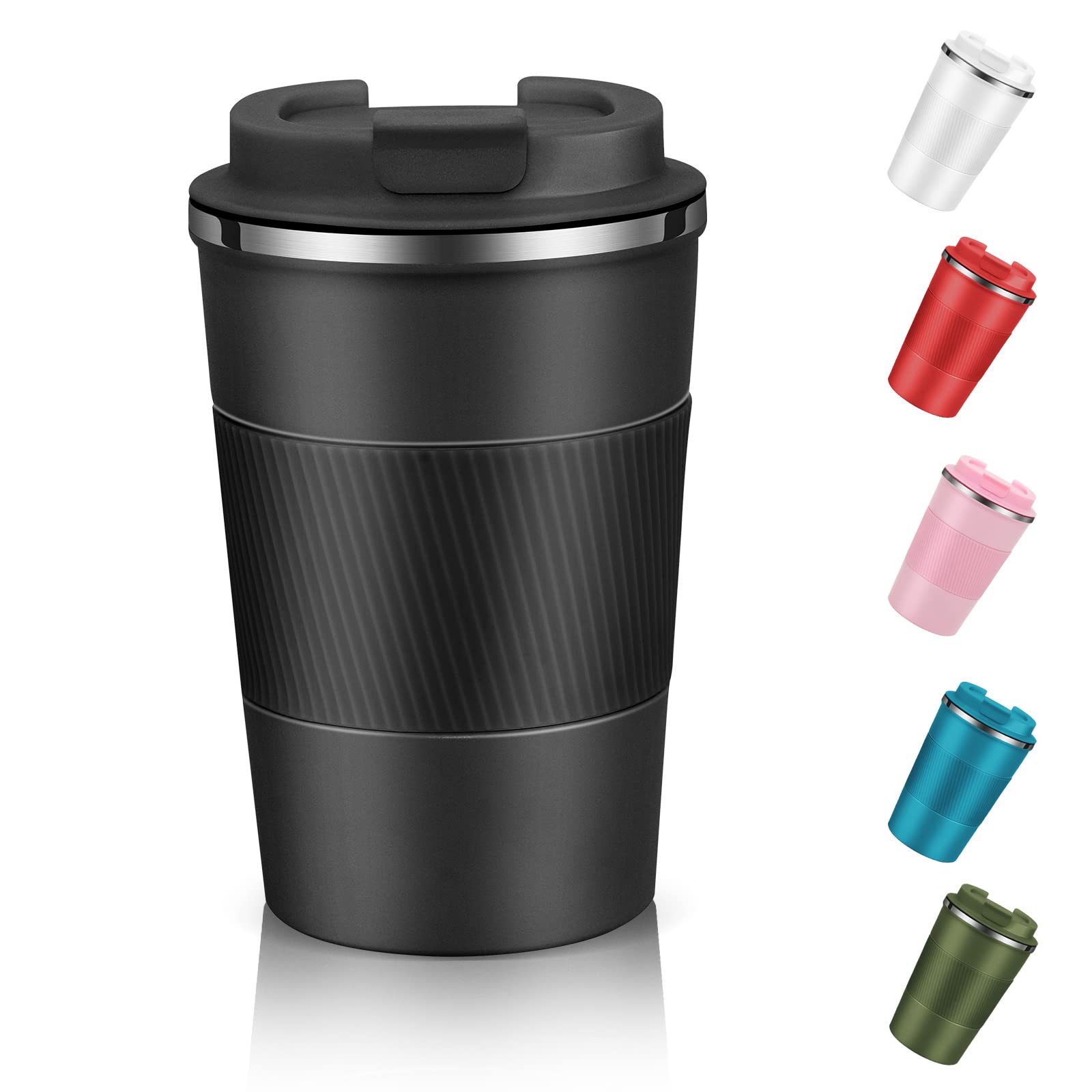 EALLEN Travel Mug with Leakproof Lid,Insulated Reusable Coffee Mug for Hot&Cold Drinks/Tea,Portable Stainless Steel Thermal Takeaway Travel Coffee Cup for Car/Outdoor/Picnic/Office/School (Black)