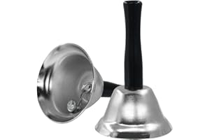 PHITUODA 2 Pack Loud Hand Bells, Silver Ringing Bells with Handle Call Bells Dinner Bells for Classroom, Food Line, Alarm, Jingles, Ringing