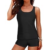 Tempt Me Women Two Piece Tankini Swimsuits - Swimsuits with Pockets Shorts Tummy Control Bathing Suit Athletic Swimwear