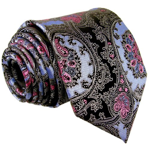 Shlax & Wing Tie Paisley Pink Black Blue Men Necktie Long Size Silk Wedding Party Handmade