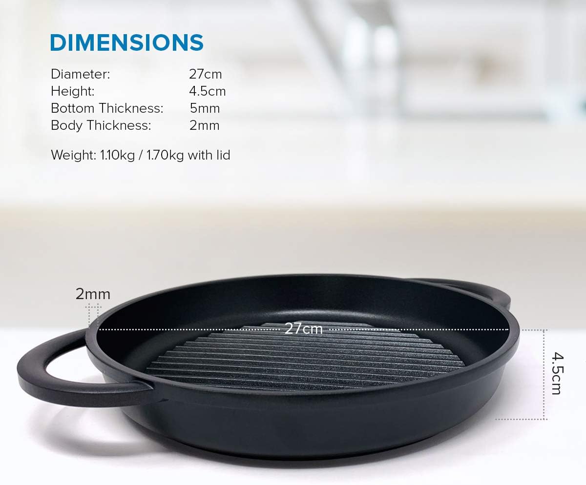 joeji's Kitchen Joejis Forever Pan, Non-Stick Round Skillet Pan with Lid 27cm, Stove Top Griddle Pan Cast Aluminium - Image 3