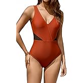 Cromi Women's One Piece Tummy Control Swimsuit Slimming V Neck Bathing Suit Side Mesh Panels Swimwear