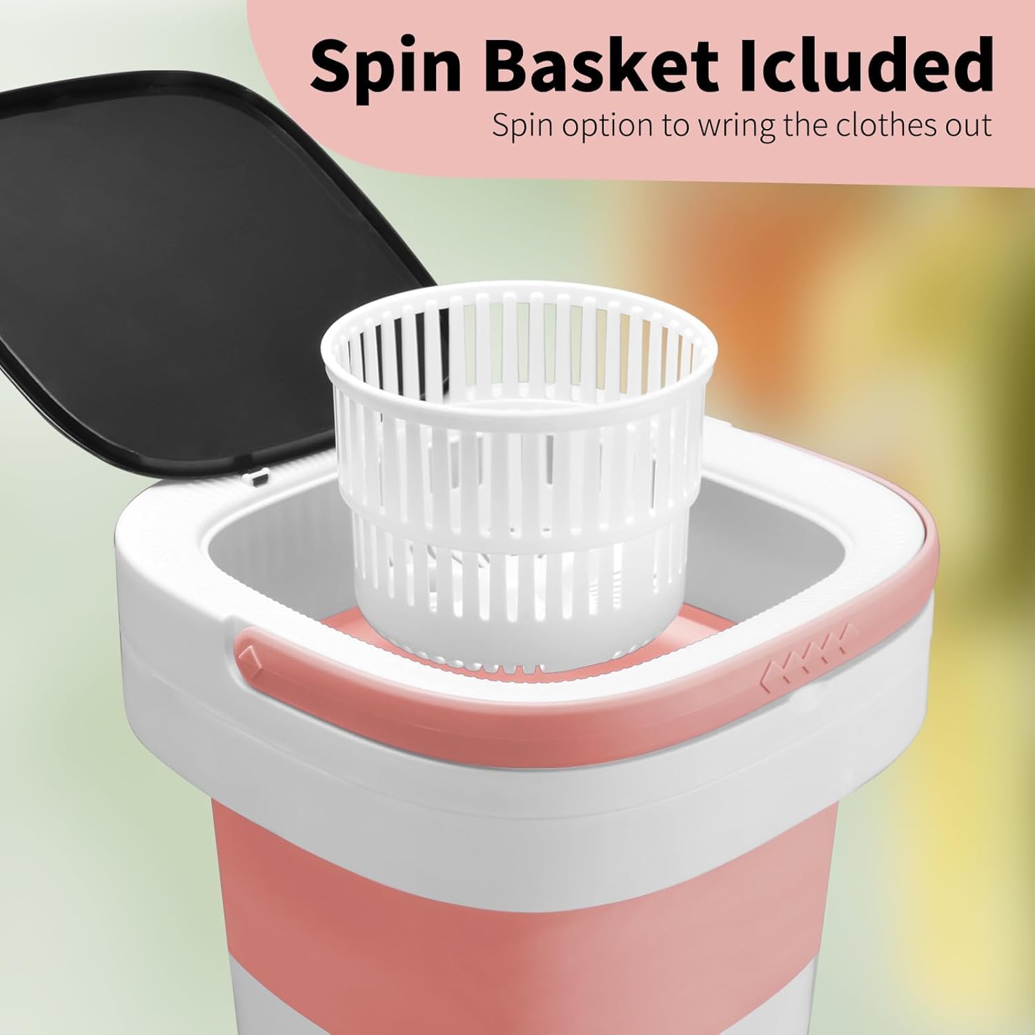 Portable Washing Machine, Mini 16L Foldable Washer and Dryer with 3 Modes Deep Cleaning, Upgraded Small Collapsible Laundry for Hotel, Apartment, Home and Travel - Pink