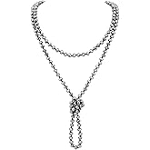 Firstmeet Fashion Beads Rope Knot Long Beaded Necklace Versatile 60" Strand Costume Jewelry for Women