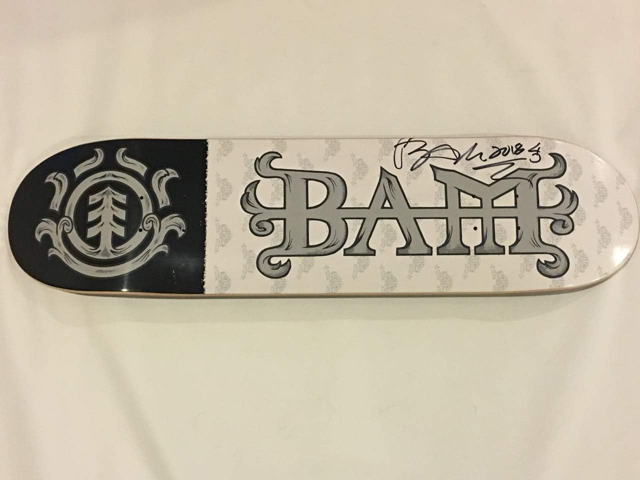 BAM MARGERA SIGNED ELEMENT 8 WHITE SKATEBOARD DECK BOARD JACKASS 4MOON