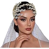 Mpoikba Bride Headband, Wedding Hair Pieces for Brides, Handmade Bridal Hair Accessories(Gold)