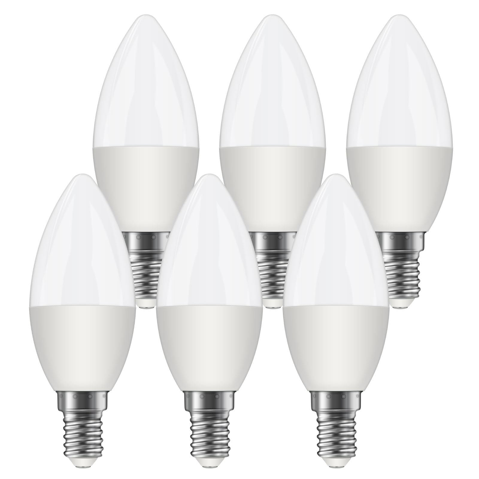 E14 LED Candle Light Bulbs, 5W Warm White 2700K, C37 E14 LED Bulbs, SES Small Edison Screw, 40W Equivalent, 450LM, Non-Dimmable, Pack of 6