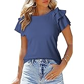 SHEWIN Womens Summer Tops Ruffle Short Sleeve T Shirts Casual Slim Fit