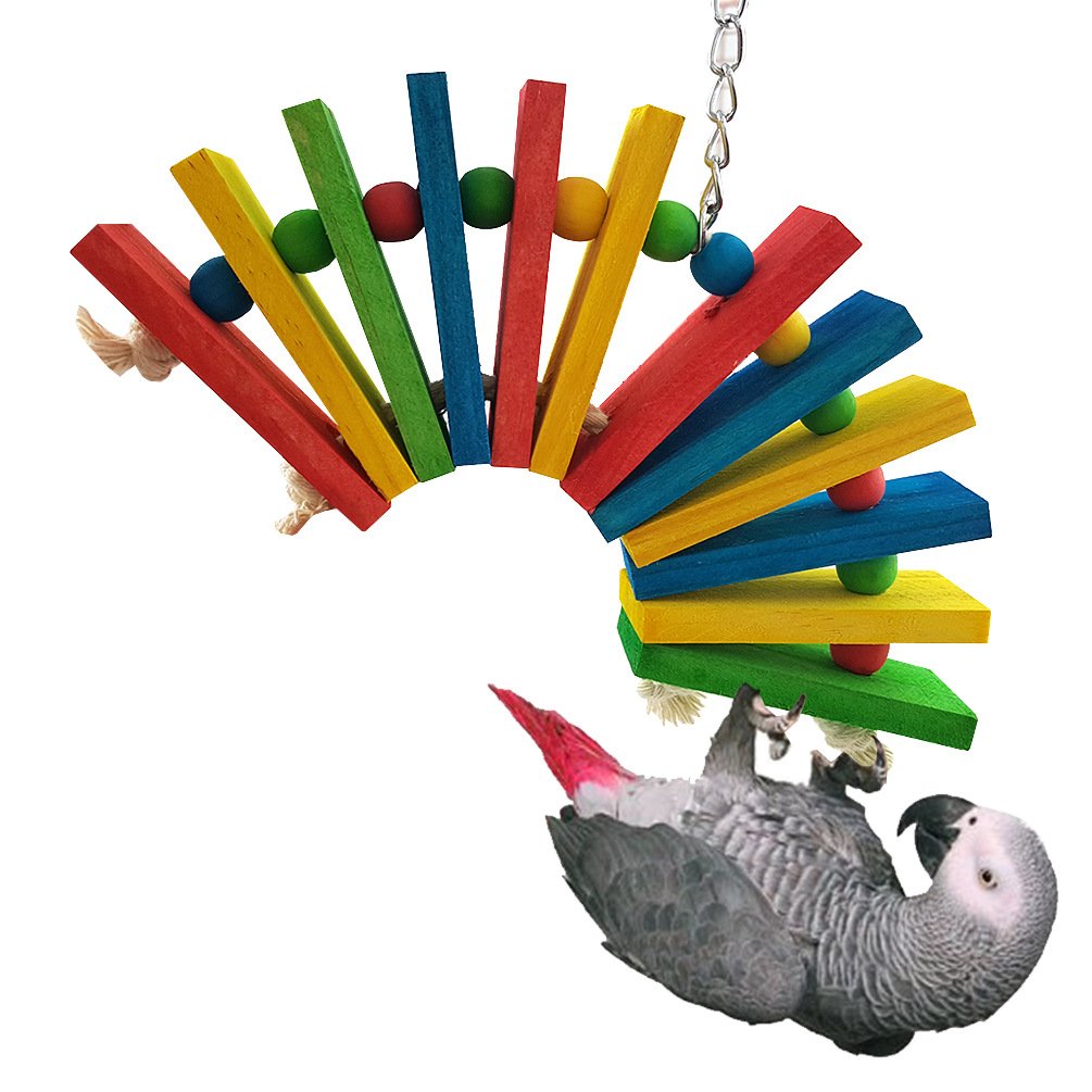 Yosoo Parrot Chewing Toy, Hanging Chew Toy Swing Bridge Rainbow Coloured Set of Wood Bird Budgie Cockatiel Budgie