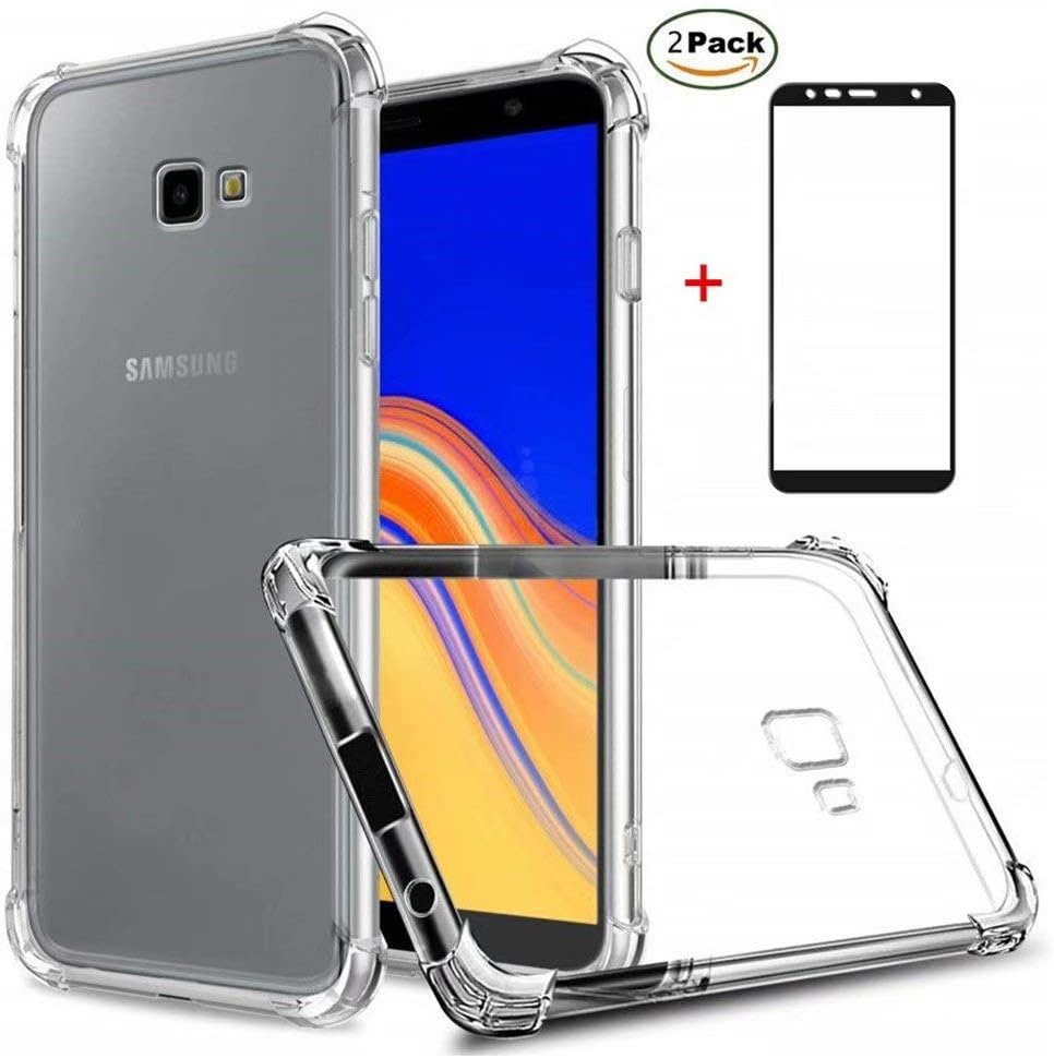 Samsung Galaxy J4 Plus Case Ttimao Flexible Clear TPU Silicone Air Cushion Design Drop Protection Ultra Thin Anti Scratch Protective Cover+2*Tempered Glass Screen Protector