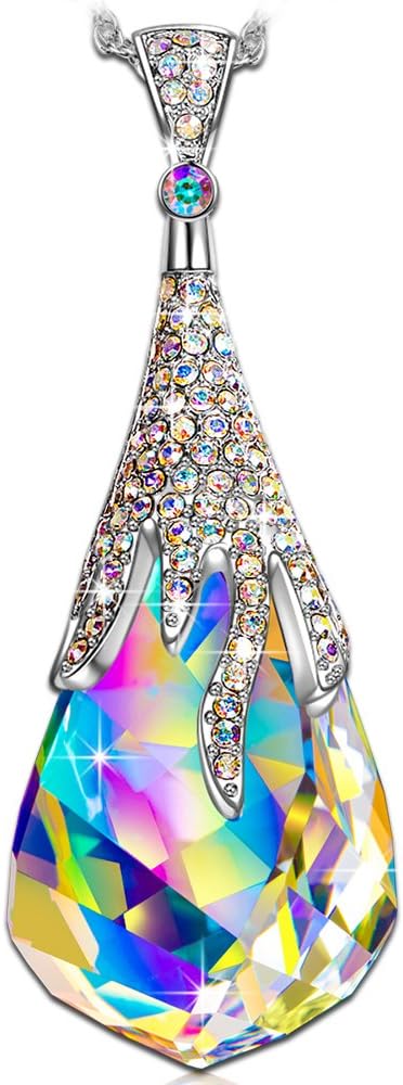 Kate Lynn Colorful Droplets Mother's Day Jewelry Gifts for Her Necklaces for Women Jewelry Gift Woman's Swarovski Crystals Pendant Necklaces Chain Length 17.5"+2.0" Extender with Gift Box, Soft Cloth